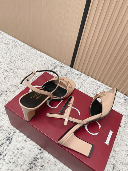 GG Signora Sandals 8.5cm Beige Shiny Leather 752221
