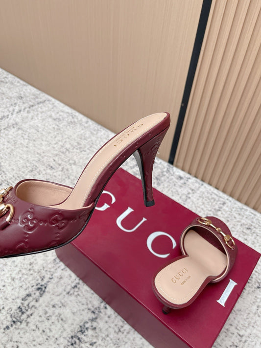 GG Sandal With Horsebit 8.5cm Burgundy Shiny Leather 752222
