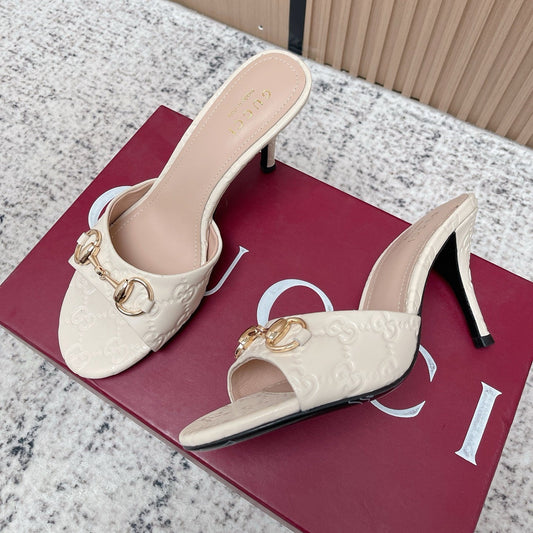 GG Sandal With Horsebit 8.5cm White Shiny Leather 752223
