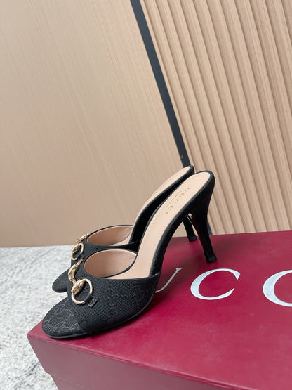 GG Sandal With Horsebit 8.5cm Black Canvas 752226