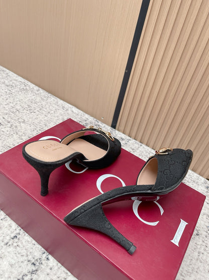GG Sandal With Horsebit 8.5cm Black Canvas 752226