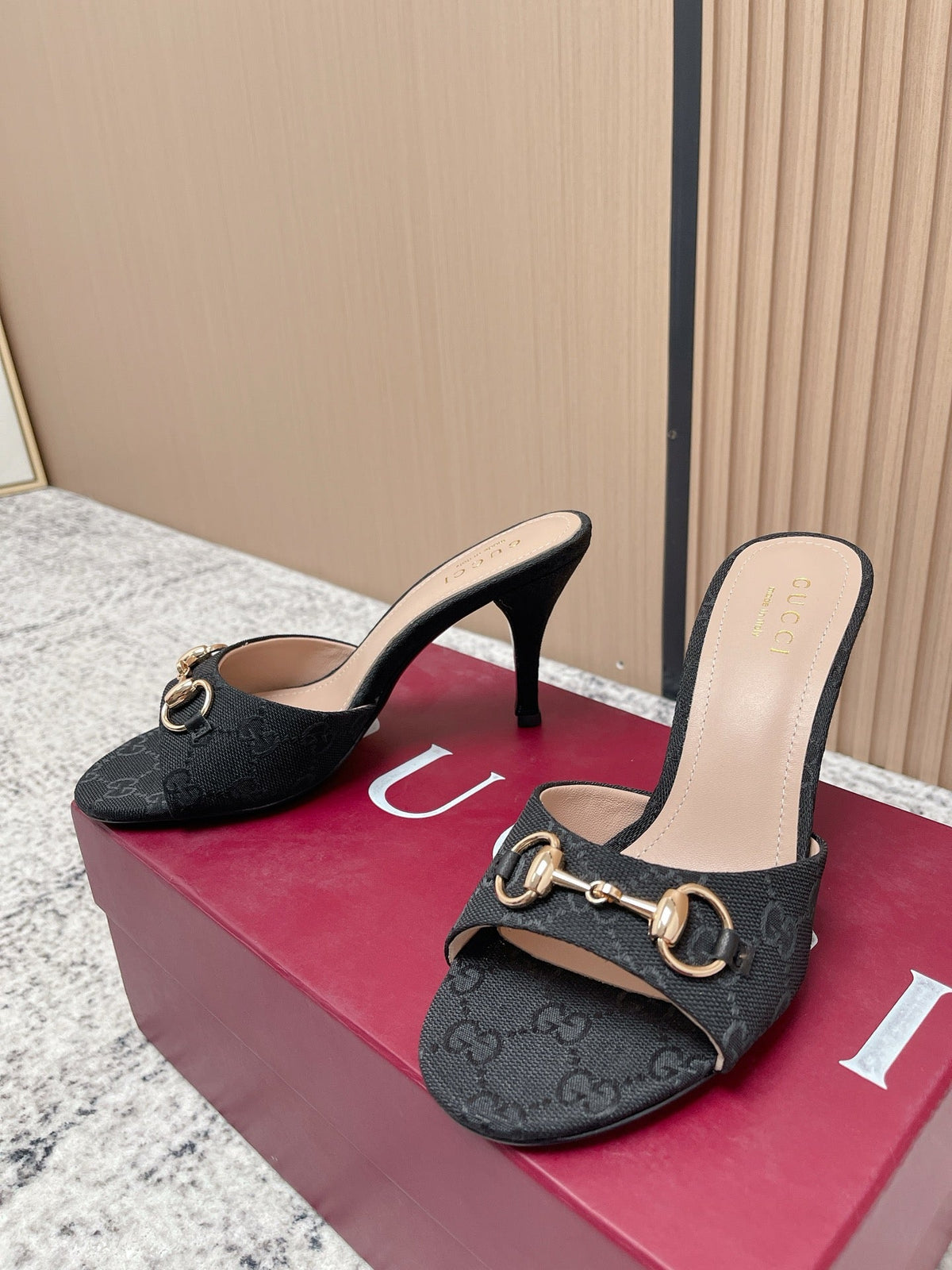 GG Sandal With Horsebit 8.5cm Black Canvas 752226