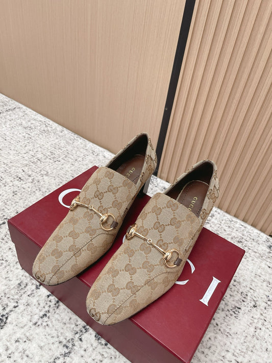 GG Jordaan Loafer High Heel Beige Brown Canvas 752228