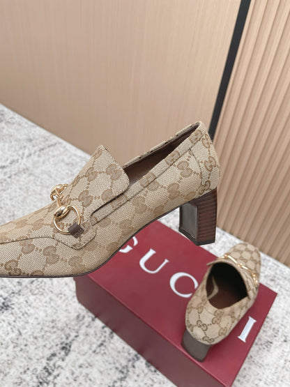 GG Jordaan Loafer High Heel Beige Brown Canvas 752228