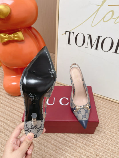 GG 26s Slingback Pump 10.5cm With Horsebit Dark Blue Leather Canvas 901312