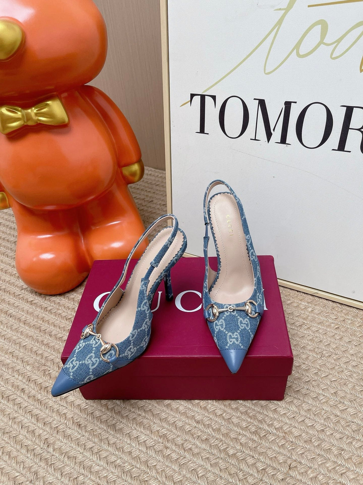 GG 26s Slingback Pump 10.5cm With Horsebit Blue Leather Canvas 901314