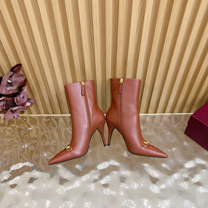 Gucci 2025 Thick-heeled Square-toed Ankle Boots Brown Sheepskin 498070