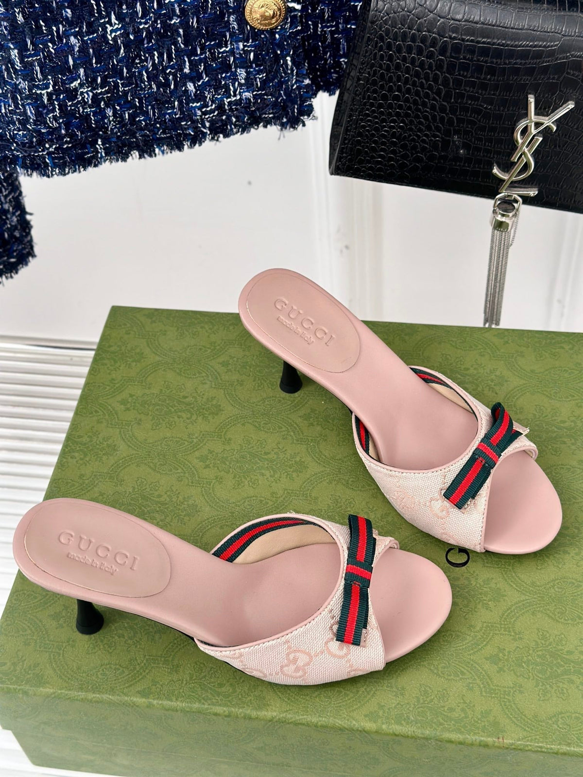 GG Vintage High Heel Slippers Pink Blush