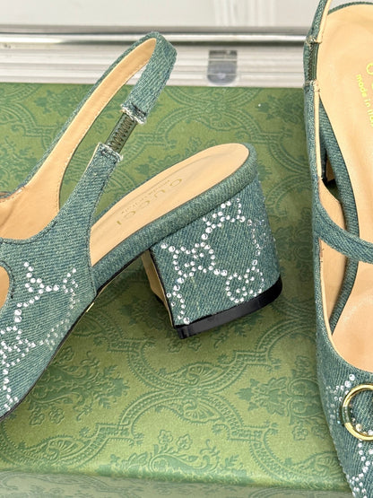 GC Horsebit Slingback Pump Muted Teal Green Denim 412735