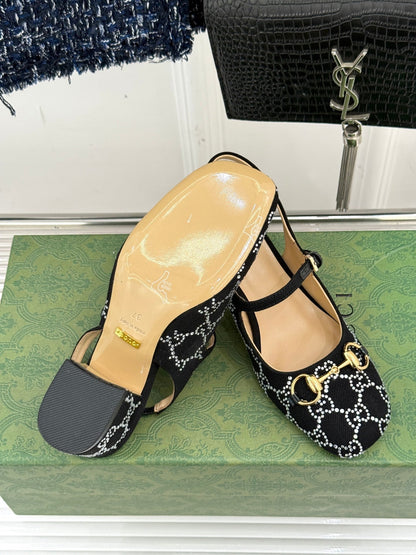 GC Horsebit Slingback Pump Black Denim 412736