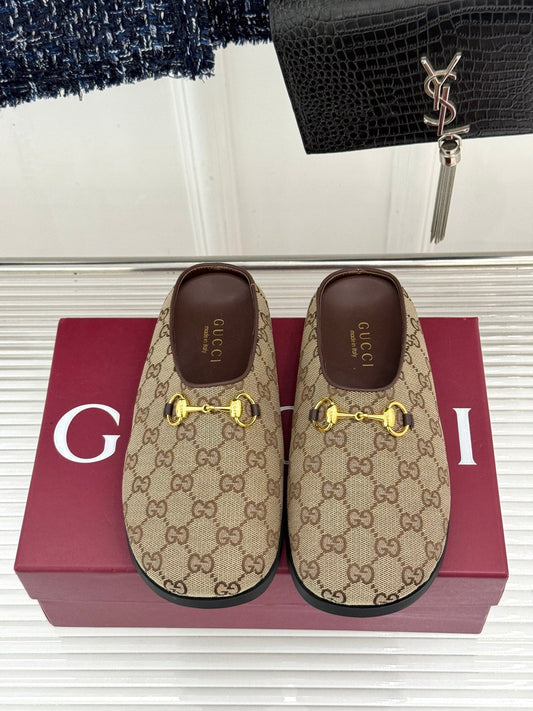 GG Mule With Horsebit Beige Brown Canvas 905748