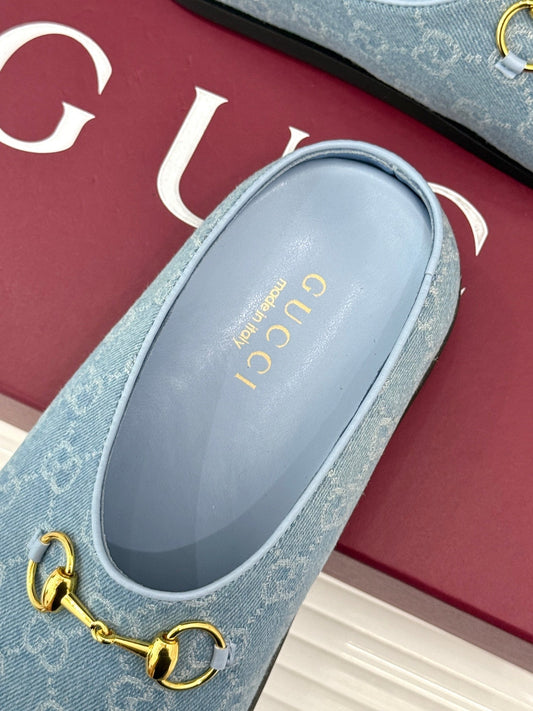 GG Mule With Horsebit Blue Canvas 905745
