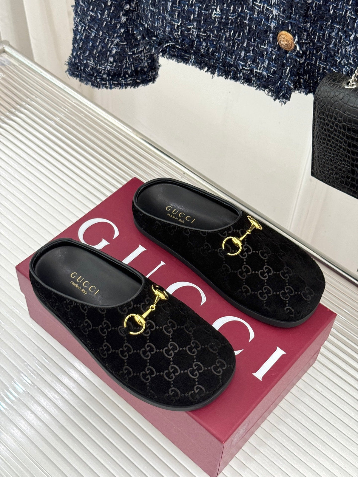 GG Mule With Horsebit Black Suede 905747