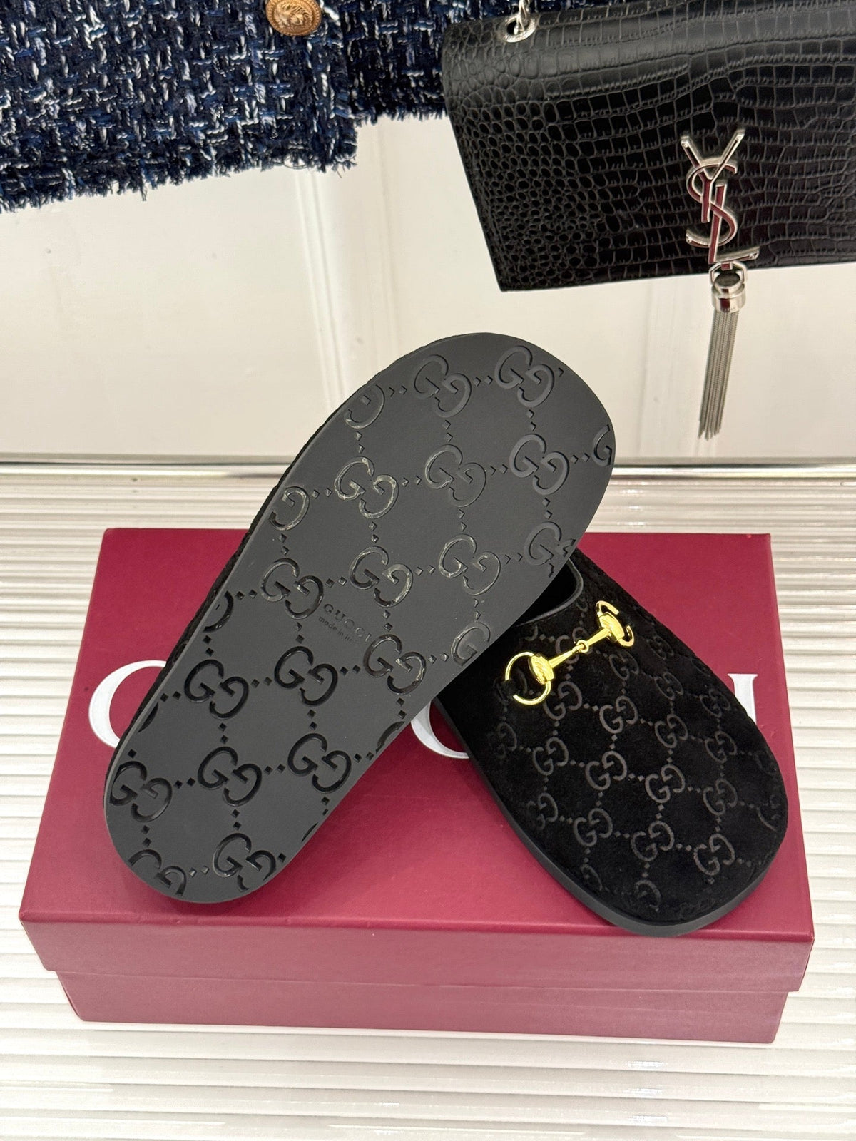 GG Mule With Horsebit Black Suede 905747
