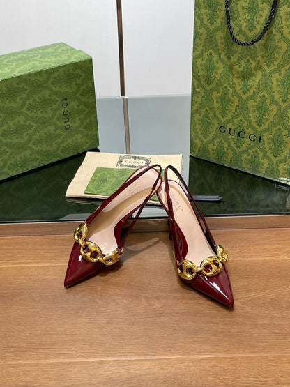 GG HIGH SLINGBACK 10.5 CM IN WINE RED GLOSSY CALFSKIN