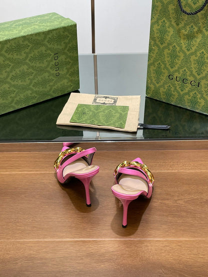 GG HIGH SLINGBACK 10.5 CM IN FUSICA PINK GLOSSY CALFSKIN