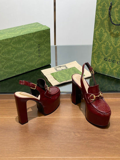GG WOMEN'S HORSEBIT PLATFORM SLINGBACK IN  ROSSO ANCORA RED CALFSKIN