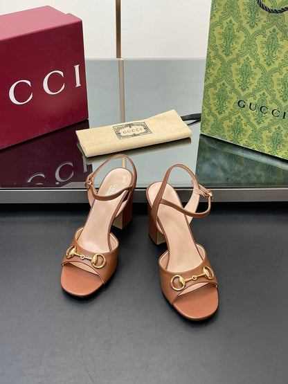 GG Women Horsebit High Heel Sandal Open Toe Gold Sheepskin 149211