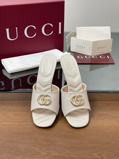 GG Canvas Mid-Heel Mules 7.5cm White Sheepskin 646478