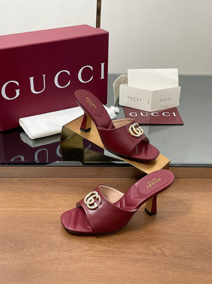 GG Canvas Mid-Heel Mules 7.5cm Burgundy Sheepskin 646482
