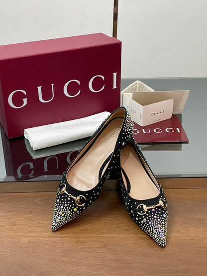 GG Horsebit Ballet Flat Black Ebony Monogram Canvas Crystal-Embellished