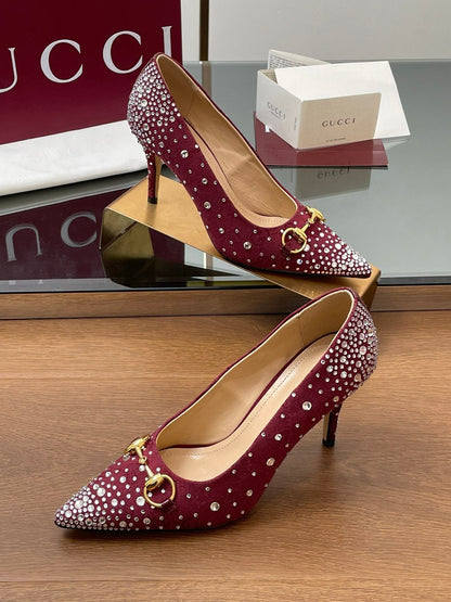 GG Horsebit Pump 85 Red Ebony Monogram Canvas Crystal-Embellished