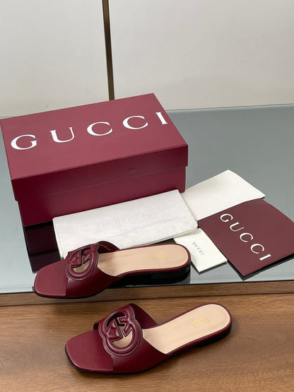 GG Rosso Ancora Slide Sandals Red Sheepskin 646492