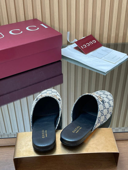 Gucci 25 Horsebit Mule Blue Grey GG Suede 563074