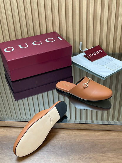Gucci 25 Horsebit Mule Light Brown Gold Cowhide 563083