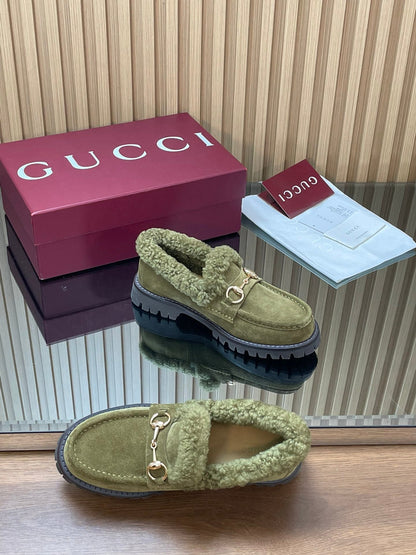 Gucci 2025 Horsebit Loafer Green Suede Wool 563047