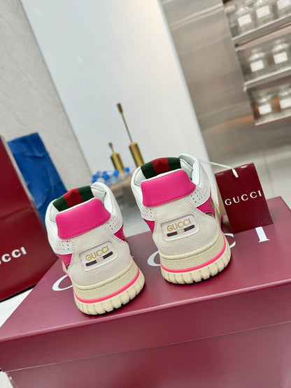 GG Re-Web Sneakers Pink Brown White Suede Cowhide Fabric 564717