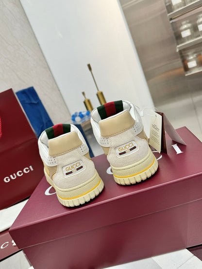 GG Re-Web Sneakers Light Yellow White Suede Cowhide Fabric 564718