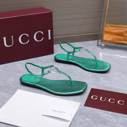 GG Thong Sandal With Interlocking G Teal Green Snakeskin 864292