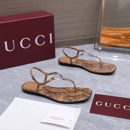 GG Thong Sandal With Interlocking G Brown Snakeskin 864293