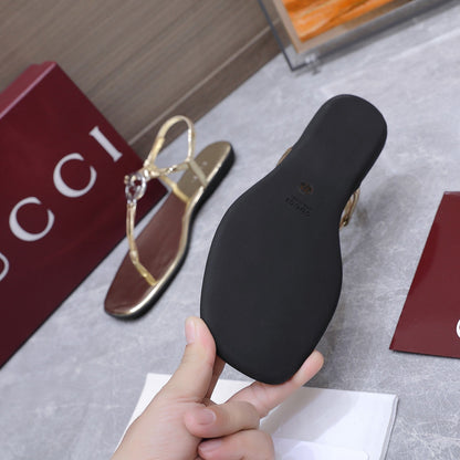 GG Thong Sandal With Interlocking G Gold Sheepskin 864295