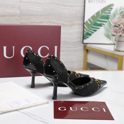 GG 26s Savoy Pumps Black Lambskin Canvas 961241