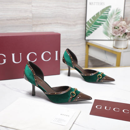 GG 26s Savoy Pumps Brown Green Lambskin Velvet 961242