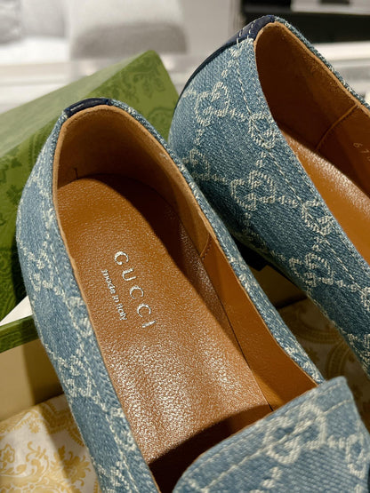 MEN'S LOAFER WITH HORSEBIT IN SAPHIRE BLUE MONOGRAM JACQUARD FABRIC