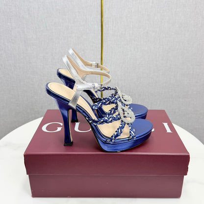GG 26s Sandals 10.5cm With Crystal Interlocking G Dark Blue Leather 639952