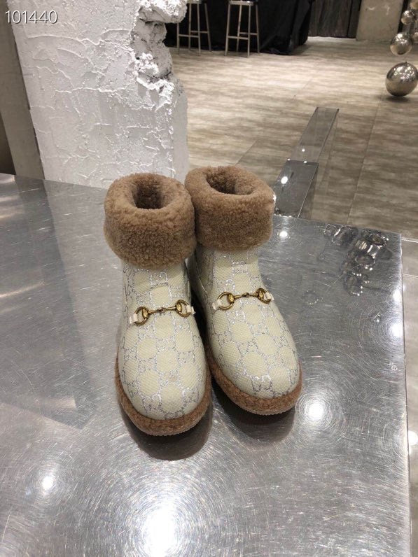 GG Horsebit Snow Cream Brown Woolen Fabric Fleece 576255