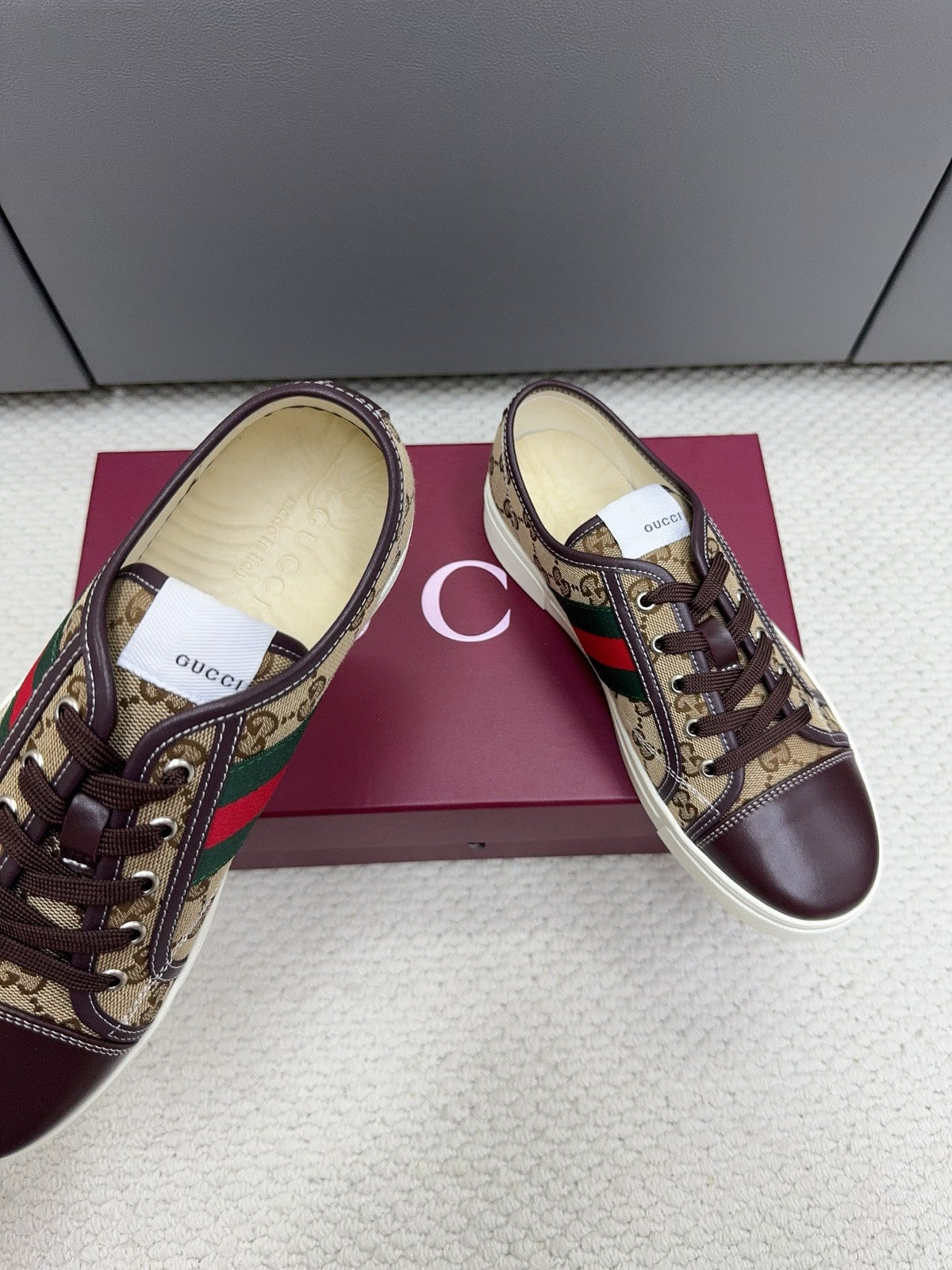 GG Tennis 1977 Sneakers Chocolate Beige Canvas Leather 788210
