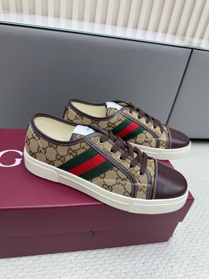 GG Tennis 1977 Sneakers Chocolate Beige Canvas Leather 788210