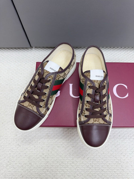 GG Tennis 1977 Sneakers Chocolate Beige Canvas Leather 788210