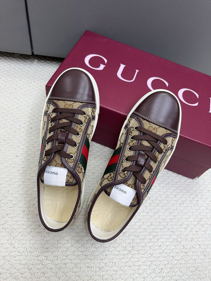 GG Tennis 1977 Sneakers Chocolate Beige Canvas Leather 788210