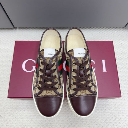 GG Tennis 1977 Sneakers Chocolate Beige Canvas Leather 788210