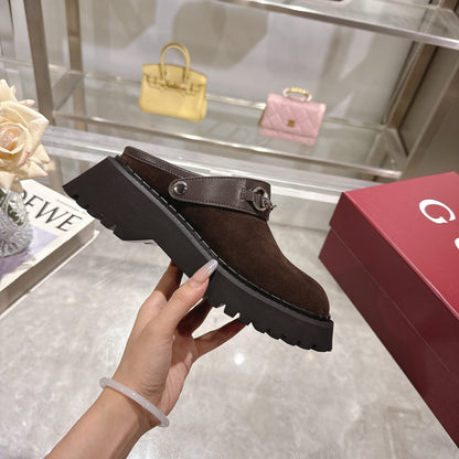 GG 2025 Horsebit Dark Brown mix Black Suede Sheepskin 416543