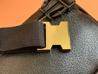 SMALL BELT BAG 29 IN BLACK CALFSKIN AND DARK GRAY MONOGRAM CANVAS