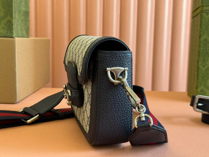 Gucci Horsebit Bag Ebony Blue Black Leather Canvas 244258