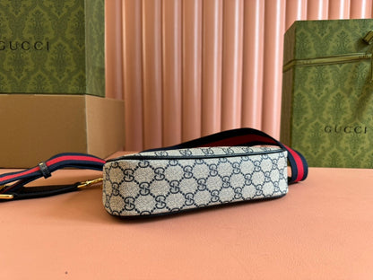 GG Ophidia Small Shoulder Bag Beige Blue Canvas Leather