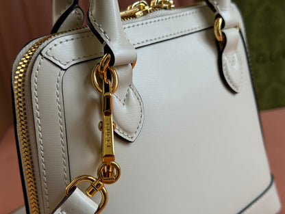 GG Horsebit 1955 Small Top Handle Bag Beige & Dark Brown GG Monogram Fabric 272172